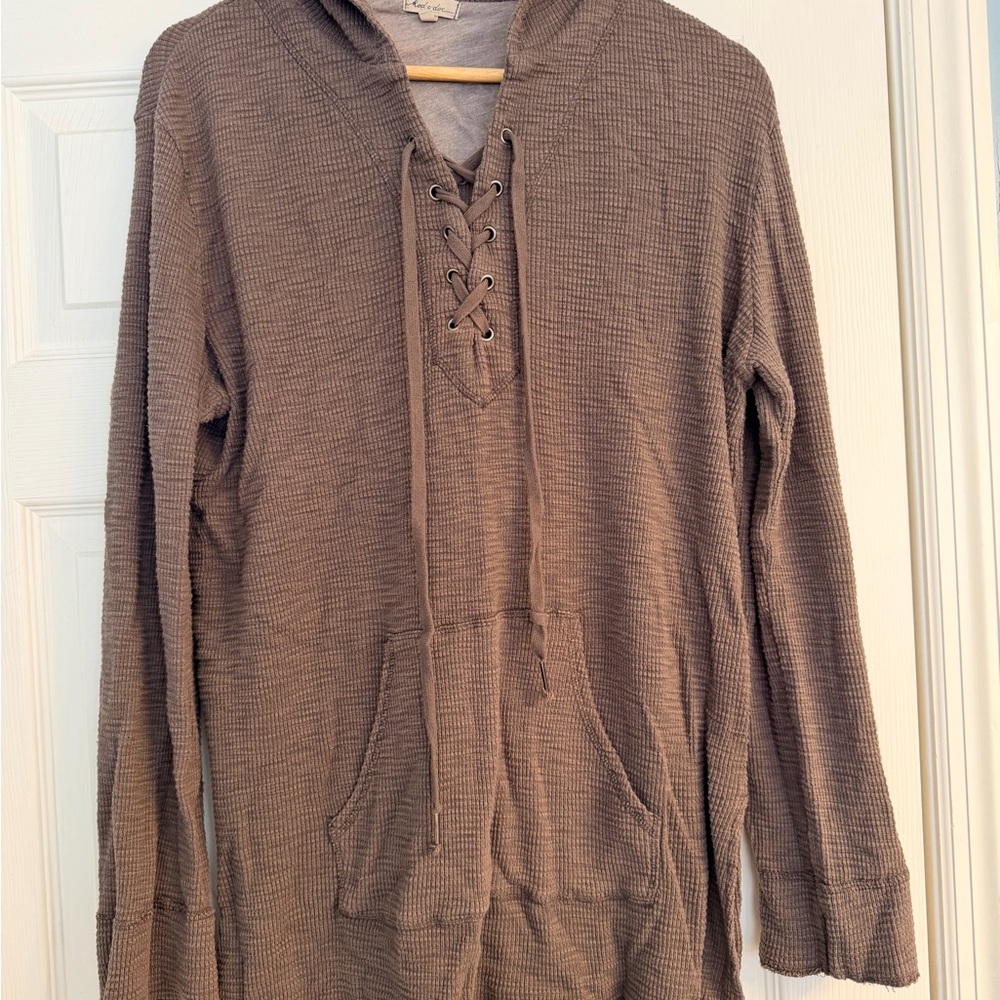Brown Lace-Up Hoodie